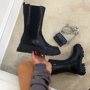 Simmi London RIO BLACK CHUNKY MID CALF BOOTS